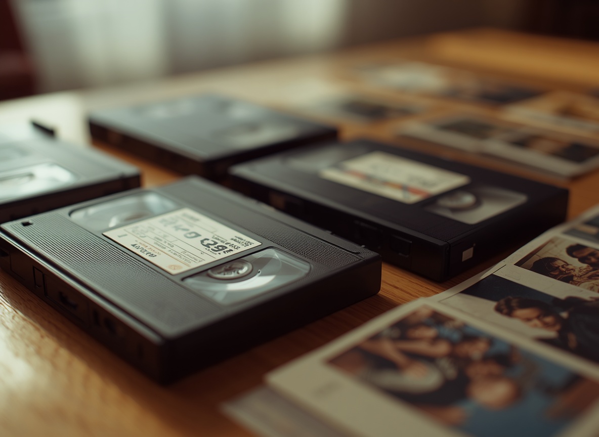 Colección de cintas VHS y fotografías familiares conservadas